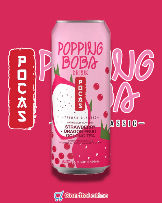 Pocas Popping Boba Strawberry Dragonfruit Oolong Tea 16.5floz