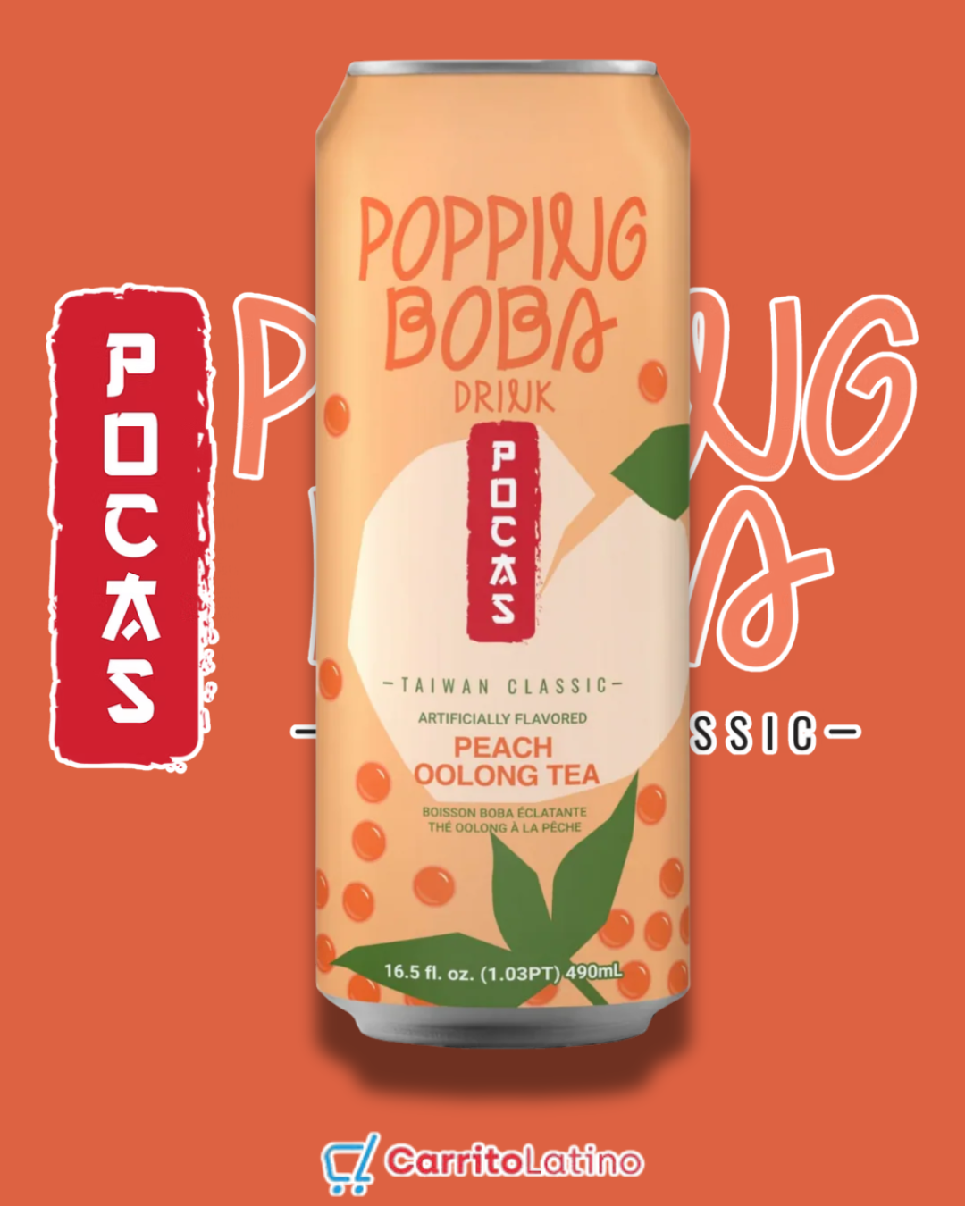 Pocas Popping Boba Peach Oolong Tea 16.5floz