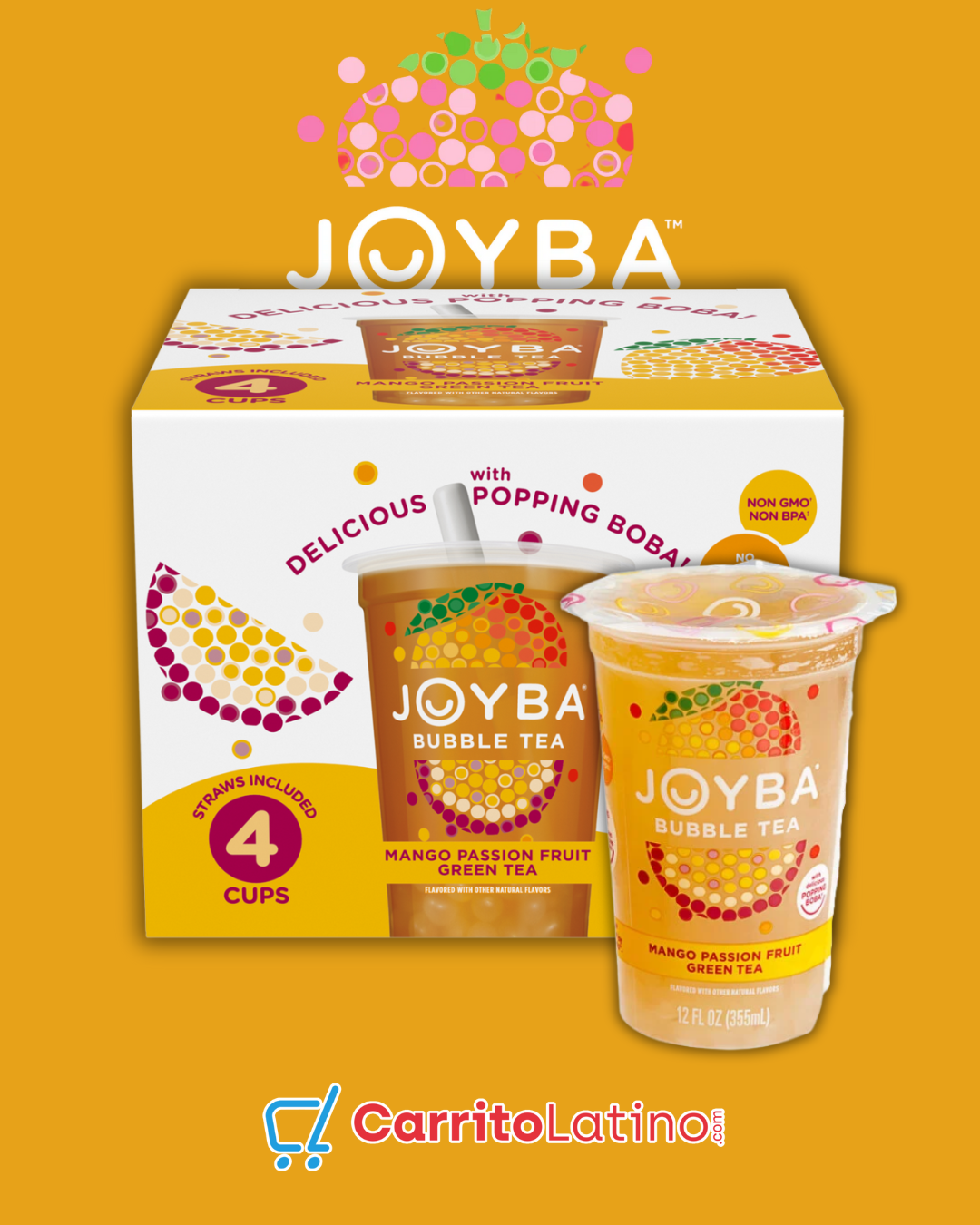 Joyba Mango Passion Fruit Green Tea with Boba (4 pk) 48 oz 📝