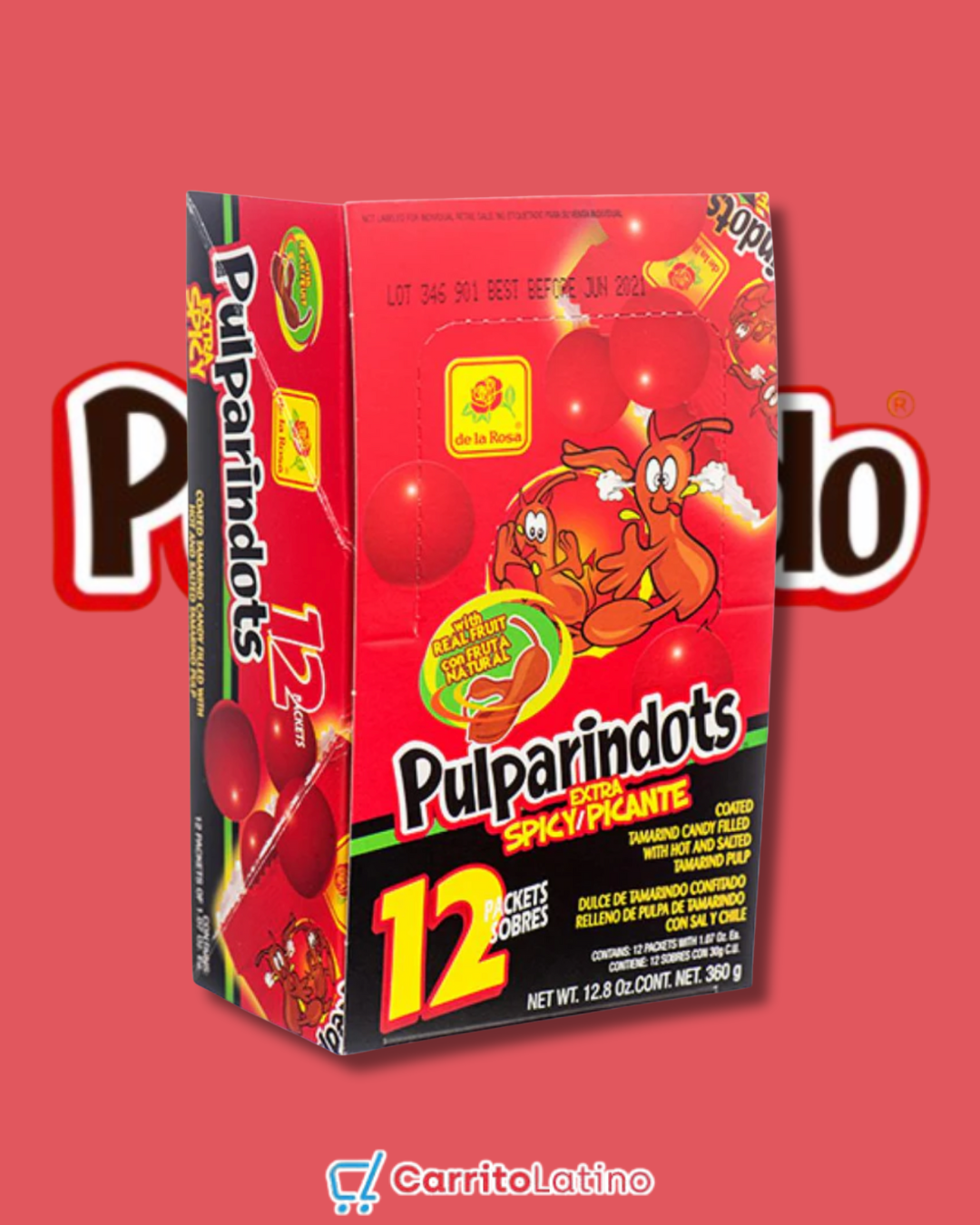 Pulparindots Extra Spicy/Picante  12 Piezas 360 gr / 12.8 oz