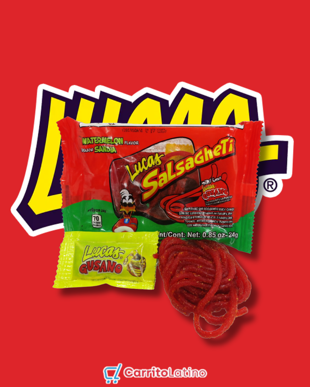 Lucas Skwinkles Salsagheti Sabor Tamarindo 12 Piezas 288 gr / 10.2 oz