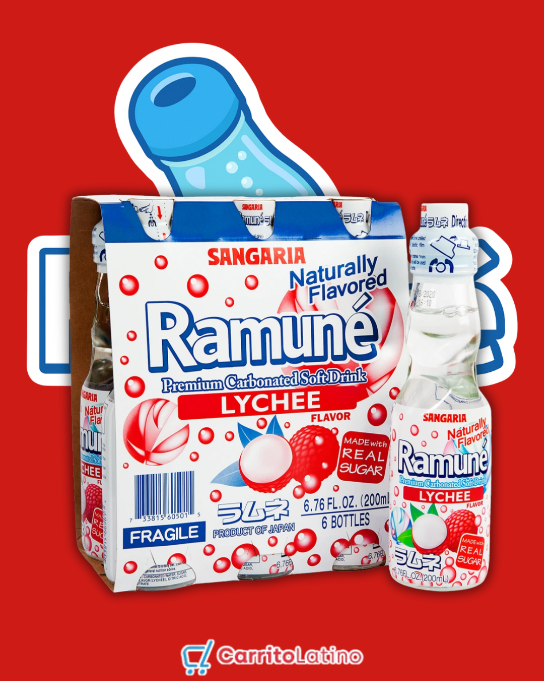 Ramune Lychee Japanese Soda 6 Pack (200 ml each)