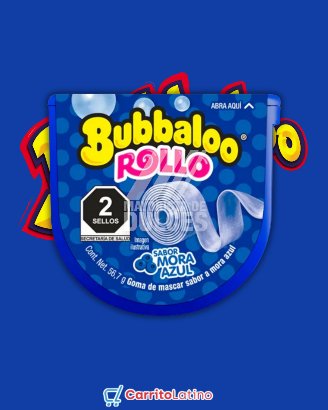 Bubbaloo Rollo Sabor Mora Azul (6 unidades)