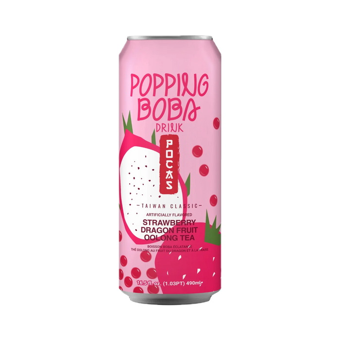 Pocas Popping Boba Strawberry Dragonfruit Oolong Tea 16.5floz